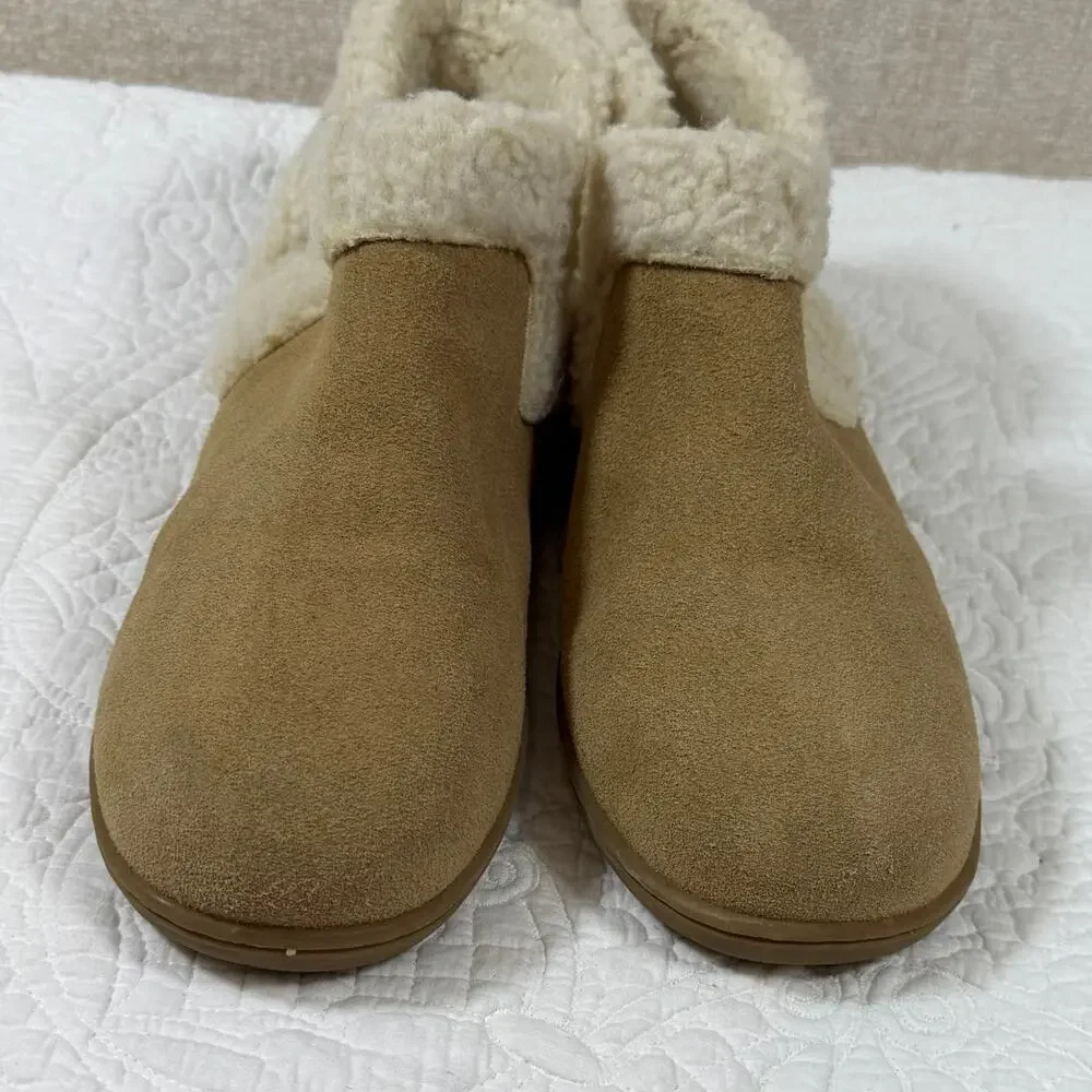 Minnetonka Women’s 11 Tan Lyndy Sherpa Lined Suede House Slippers 400441 Warm